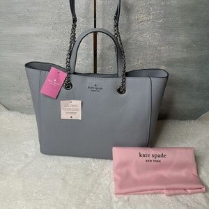 Kate Spade Large Infinite Triple Compartment Tote Bag Gray Pebbled Leather K6028